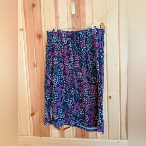 St. John's Bay Navy and Pink Floral Midi Soft Pull-on Elastic Waist Skirt